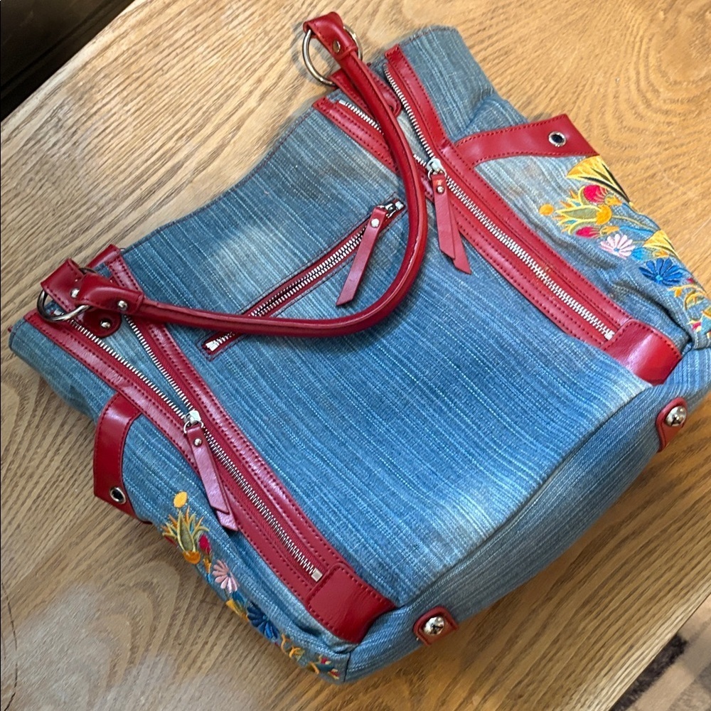 SHARIF denim and leather embroidered shoulder bag - Picture 9 of 10